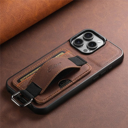 SUTENI H13 For iPhone 16 Pro Max Case Litchi Texture Leather+TPU+PC Cover with Card Holder Kickstand