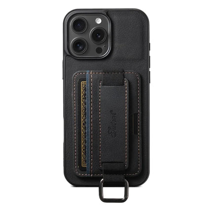 SUTENI H13 For iPhone 16 Pro Max Case Litchi Texture Leather+TPU+PC Cover with Card Holder Kickstand