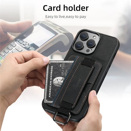 SUTENI H13 For iPhone 16 Pro Max Case Litchi Texture Leather+TPU+PC Cover with Card Holder Kickstand