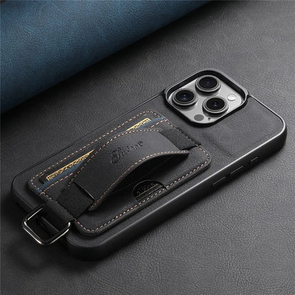 SUTENI H13 For iPhone 16 Pro Max Case Litchi Texture Leather+TPU+PC Cover with Card Holder Kickstand