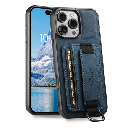 SUTENI H13 For iPhone 16 Pro Max Case Litchi Texture Leather+TPU+PC Cover with Card Holder Kickstand - Blue