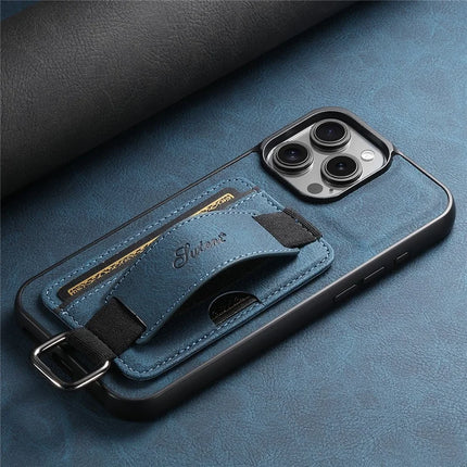 SUTENI H13 For iPhone 16 Pro Max Case Litchi Texture Leather+TPU+PC Cover with Card Holder Kickstand