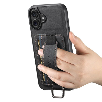 SUTENI H13 For iPhone 16 Case Litchi Texture Leather+TPU+PC Cover with Card Holder Kickstand