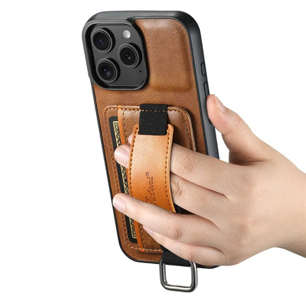 SUTENI H13 For iPhone 16 Pro Max Case Card Holder Wristband Waxy Texture Leather+TPU+PC Cover
