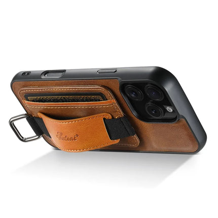 SUTENI H13 For iPhone 16 Pro Max Case Card Holder Wristband Waxy Texture Leather+TPU+PC Cover