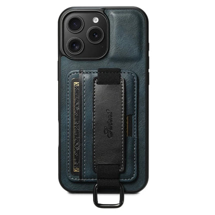 SUTENI H13 For iPhone 16 Pro Max Case Card Holder Wristband Waxy Texture Leather+TPU+PC Cover