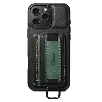 SUTENI H13 For iPhone 16 Pro Max Case Card Holder Wristband Waxy Texture Leather+TPU+PC Cover