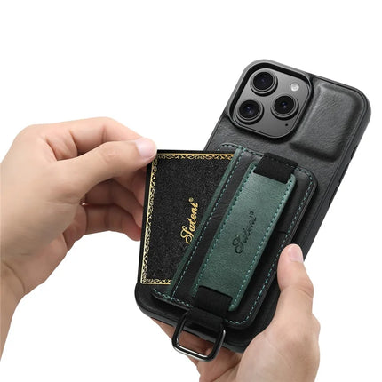 SUTENI H13 For iPhone 16 Pro Max Case Card Holder Wristband Waxy Texture Leather+TPU+PC Cover