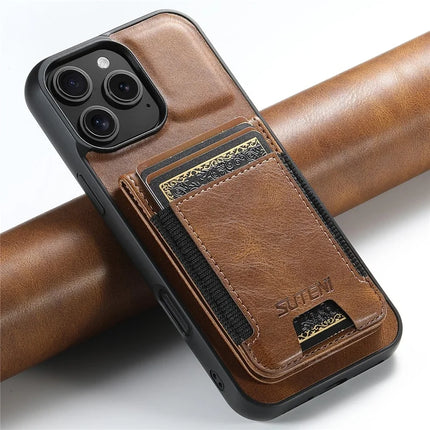 SUTENI H03 For iPhone 16 Pro Max Case Card Holder Waxy Texture Leather+TPU Phone Cover