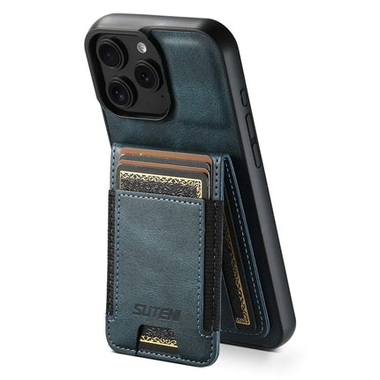 SUTENI H03 For iPhone 16 Pro Max Case Card Holder Waxy Texture Leather+TPU Phone Cover