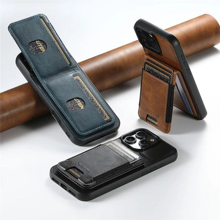 SUTENI H03 For iPhone 16 Pro Max Case Card Holder Waxy Texture Leather+TPU Phone Cover