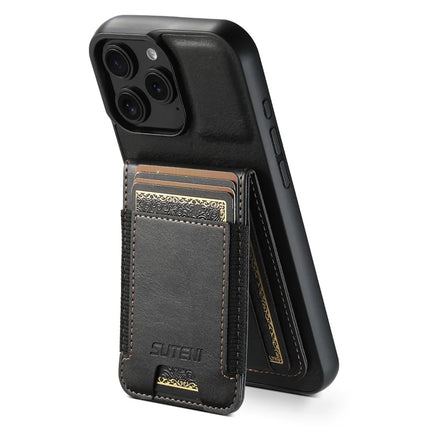SUTENI H03 For iPhone 16 Pro Max Case Card Holder Waxy Texture Leather+TPU Phone Cover