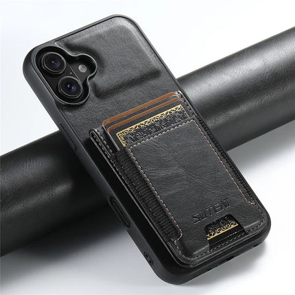 SUTENI H03 For iPhone 16 Plus Case Card Holder Waxy Texture Leather+TPU Phone Cover