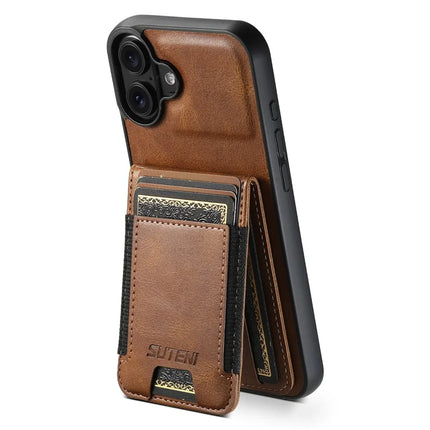 SUTENI H03 For iPhone 16 Plus Case Card Holder Waxy Texture Leather+TPU Phone Cover