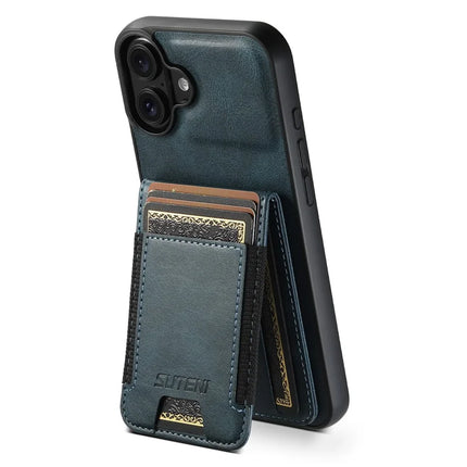 SUTENI H03 For iPhone 16 Plus Case Card Holder Waxy Texture Leather+TPU Phone Cover