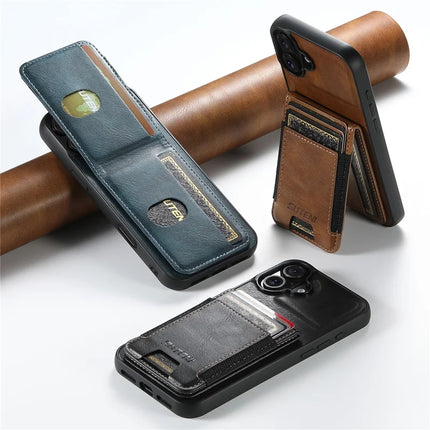 SUTENI H03 For iPhone 16 Plus Case Card Holder Waxy Texture Leather+TPU Phone Cover