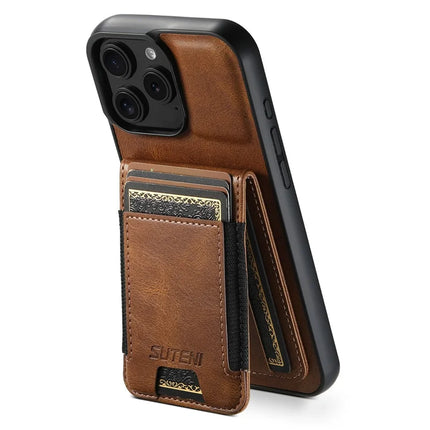 SUTENI H03 For iPhone 16 Pro Case Card Holder Waxy Texture Leather+TPU Phone Cover