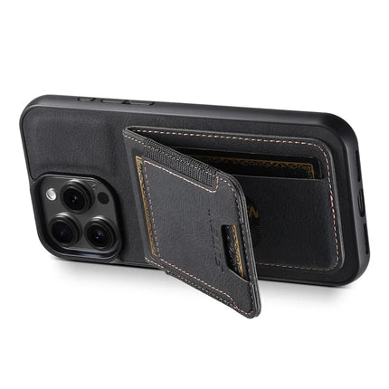 SUTENI H03 For iPhone 16 Pro Max Case Card Holder Kickstand Litchi Texture Leather+TPU Phone Cover