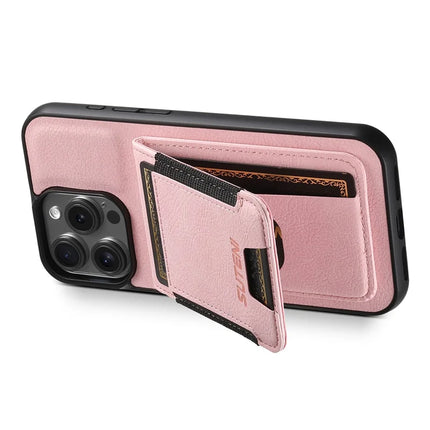 SUTENI H03 For iPhone 16 Pro Max Case Card Holder Kickstand Litchi Texture Leather+TPU Phone Cover
