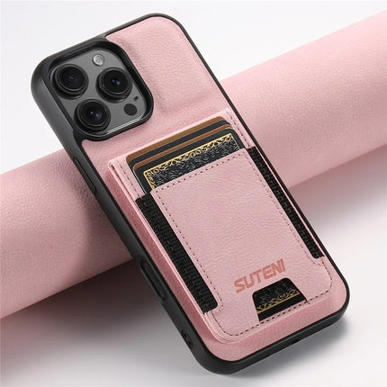 SUTENI H03 For iPhone 16 Pro Max Case Card Holder Kickstand Litchi Texture Leather+TPU Phone Cover