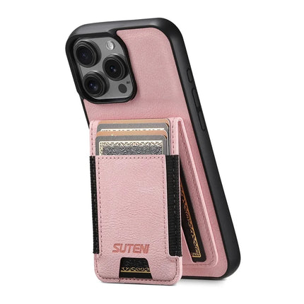 SUTENI H03 For iPhone 16 Pro Case Card Holder Kickstand Litchi Texture Leather+TPU Phone Cover