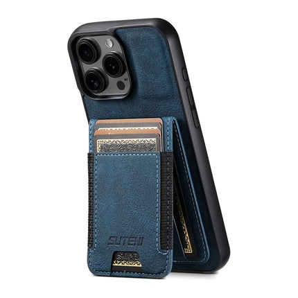 SUTENI H03 For iPhone 16 Pro Case Card Holder Kickstand Litchi Texture Leather+TPU Phone Cover