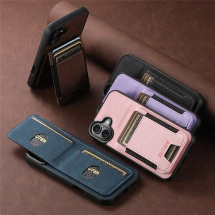 SUTENI H03 For iPhone 16 Plus Case Card Holder Kickstand Litchi Texture Leather+TPU Phone Cover
