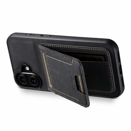 SUTENI H03 For iPhone 16 Plus Case Card Holder Kickstand Litchi Texture Leather+TPU Phone Cover