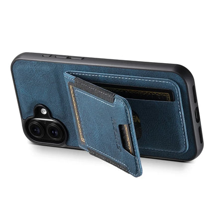 SUTENI H03 For iPhone 16 Plus Case Card Holder Kickstand Litchi Texture Leather+TPU Phone Cover