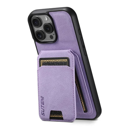 SUTENI H02 For iPhone 16 Pro Max Case Card Slots Kickstand Litchi Texture Leather+TPU Cover