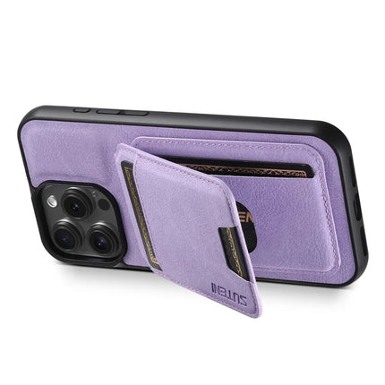 SUTENI H02 For iPhone 16 Pro Max Case Card Slots Kickstand Litchi Texture Leather+TPU Cover