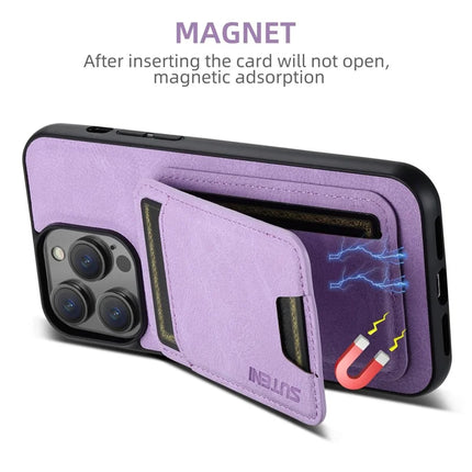SUTENI H02 For iPhone 16 Pro Max Case Card Slots Kickstand Litchi Texture Leather+TPU Cover