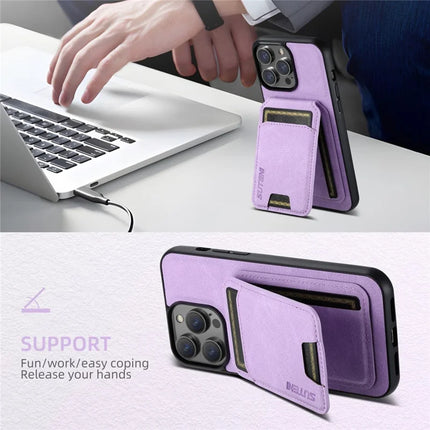 SUTENI H02 For iPhone 16 Pro Max Case Card Slots Kickstand Litchi Texture Leather+TPU Cover