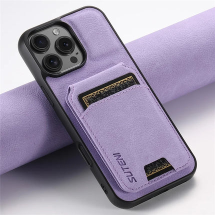 SUTENI H02 For iPhone 16 Pro Max Case Card Slots Kickstand Litchi Texture Leather+TPU Cover