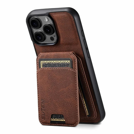 SUTENI H02 For iPhone 16 Pro Max Case Card Slots Kickstand Litchi Texture Leather+TPU Cover