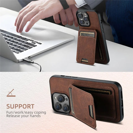 SUTENI H02 For iPhone 16 Pro Max Case Card Slots Kickstand Litchi Texture Leather+TPU Cover