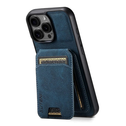 SUTENI H02 For iPhone 16 Pro Max Case Card Slots Kickstand Litchi Texture Leather+TPU Cover