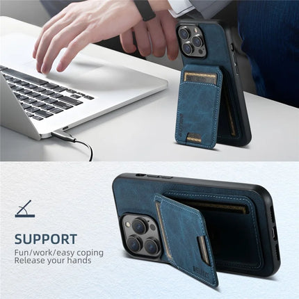 SUTENI H02 For iPhone 16 Pro Max Case Card Slots Kickstand Litchi Texture Leather+TPU Cover