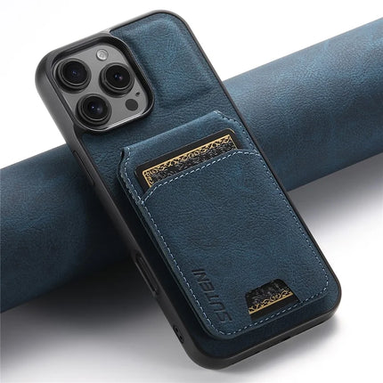 SUTENI H02 For iPhone 16 Pro Max Case Card Slots Kickstand Litchi Texture Leather+TPU Cover