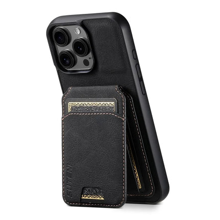 SUTENI H02 For iPhone 16 Pro Max Case Card Slots Kickstand Litchi Texture Leather+TPU Cover