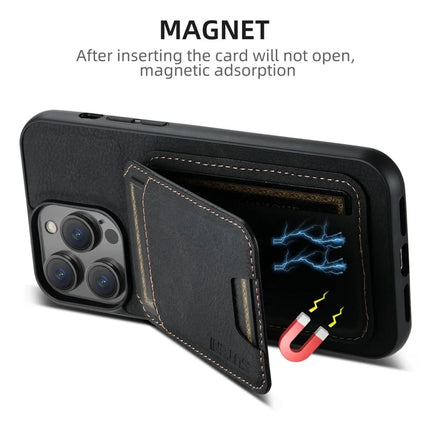 SUTENI H02 For iPhone 16 Pro Max Case Card Slots Kickstand Litchi Texture Leather+TPU Cover