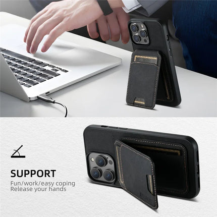 SUTENI H02 For iPhone 16 Pro Max Case Card Slots Kickstand Litchi Texture Leather+TPU Cover