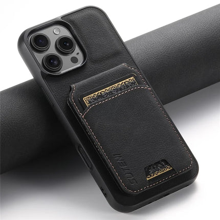 SUTENI H02 For iPhone 16 Pro Max Case Card Slots Kickstand Litchi Texture Leather+TPU Cover