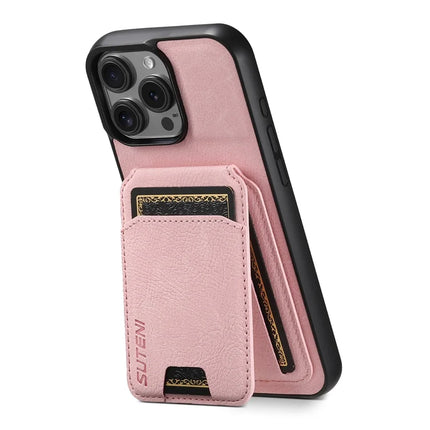 SUTENI H02 For iPhone 16 Pro Max Case Card Slots Kickstand Litchi Texture Leather+TPU Cover