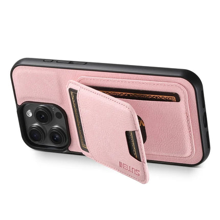 SUTENI H02 For iPhone 16 Pro Max Case Card Slots Kickstand Litchi Texture Leather+TPU Cover