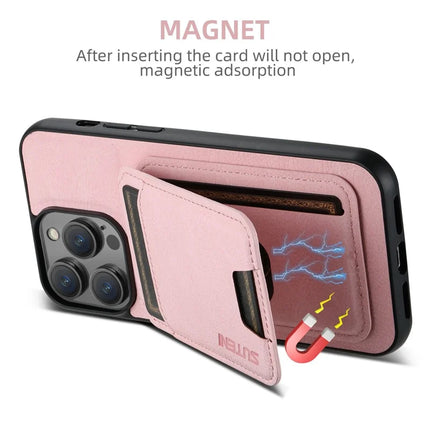 SUTENI H02 For iPhone 16 Pro Max Case Card Slots Kickstand Litchi Texture Leather+TPU Cover