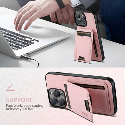 SUTENI H02 For iPhone 16 Pro Max Case Card Slots Kickstand Litchi Texture Leather+TPU Cover
