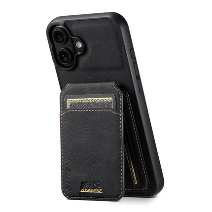 SUTENI H02 For iPhone 16 Plus Case Card Slots Kickstand Litchi Texture Leather+TPU Cover