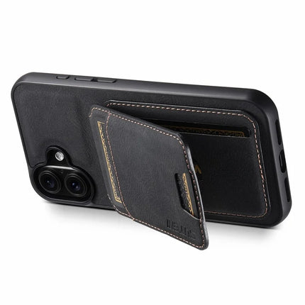 SUTENI H02 For iPhone 16 Plus Case Card Slots Kickstand Litchi Texture Leather+TPU Cover