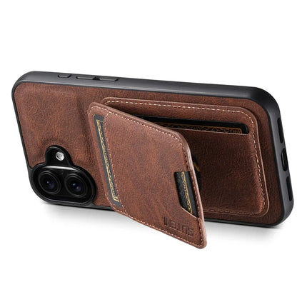 SUTENI H02 For iPhone 16 Plus Case Card Slots Kickstand Litchi Texture Leather+TPU Cover